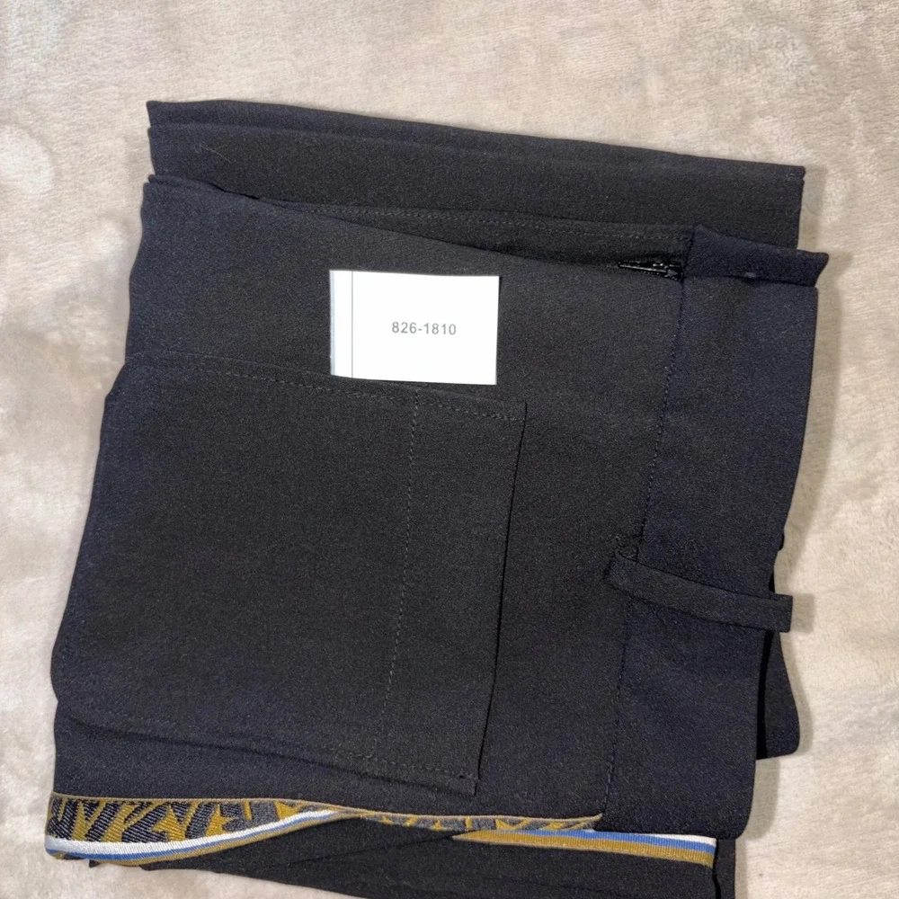 Zara Basic Black Wide Leg Side Stripe Trousers Gold Geometric Tape Small